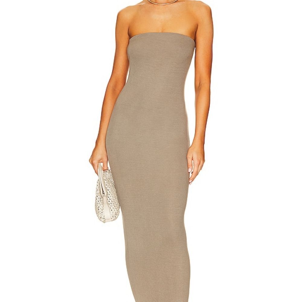 In Style Tube Maxi Dress Slinky Strapless & Fully Lined Tan  NWT